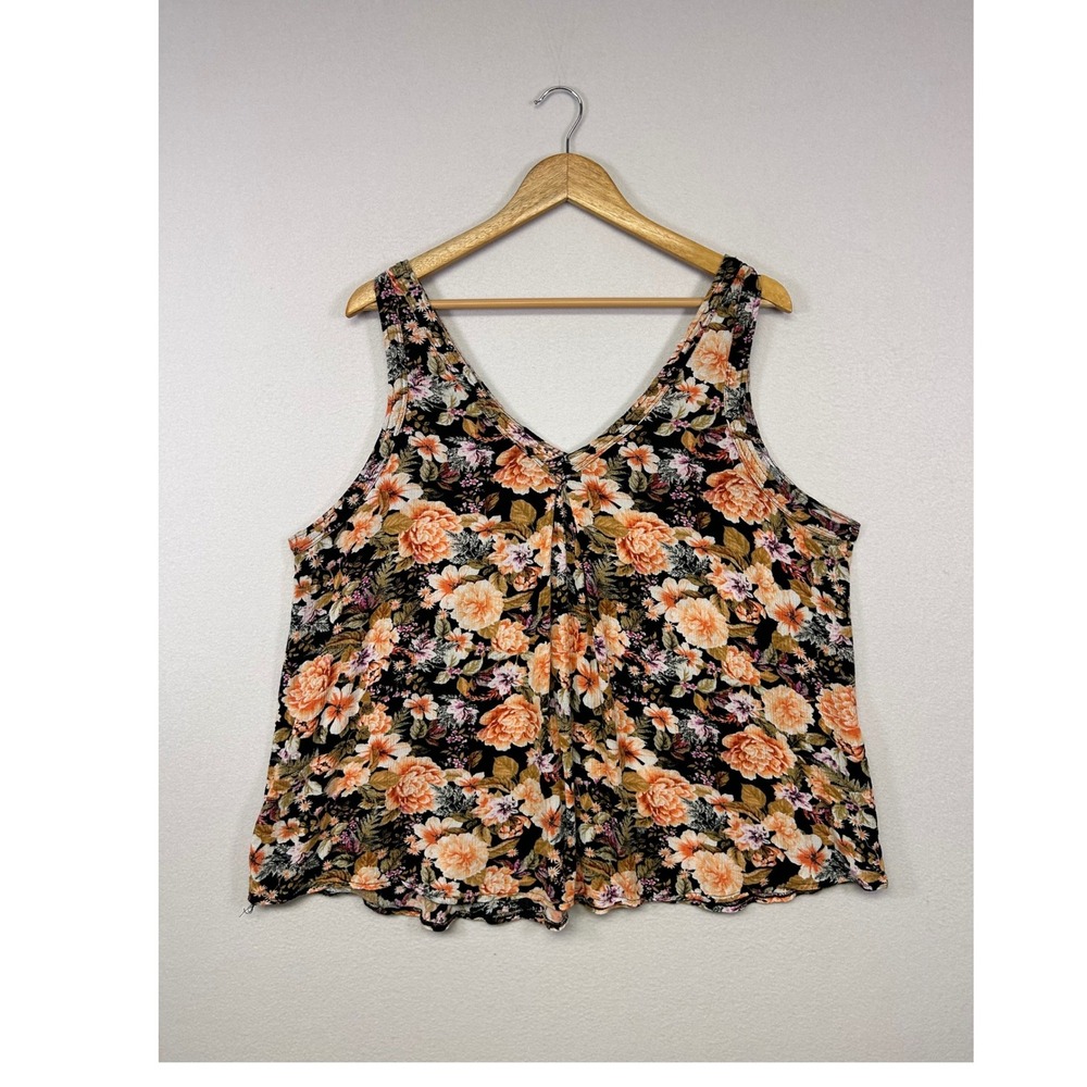 Cottagecore Torrid Womens 2X Black Orange Floral V-Neck Rayon Tank Top Blouse - Picture 2 of 9
